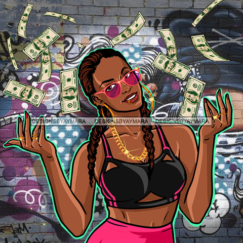 Sassy Diva In Black And Pink Tossing Dollar Bills Braids Graffiti Wall JPG PNG  Clipart Cricut Silhouette Cut Cutting