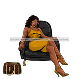 Plus Size Diva In Gold Dress Gold Heels Black Chair JPG PNG  Clipart Cricut Silhouette Cut Cutting