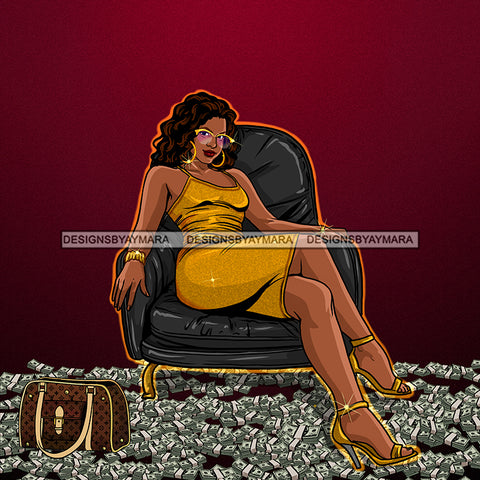 Plus Size Diva In Gold Dress Gold Heels Black Chair JPG PNG  Clipart Cricut Silhouette Cut Cutting