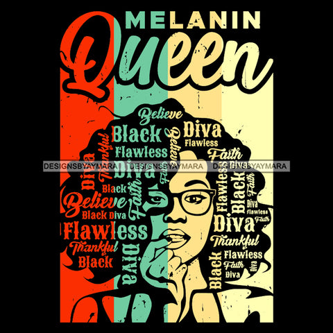 Melanin Queen With Words In Hair Wearing Glasses SVG JPG PNG Vector Clipart Cricut Silhouette Cut Cutting