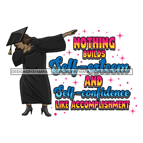 Afro Woman Graduate Posing Life Quotes Academic Achievement Wearing Graduation Gown Cap Wavy Hairstyle SVG JPG PNG Cutting Files For Silhouette Cricut More