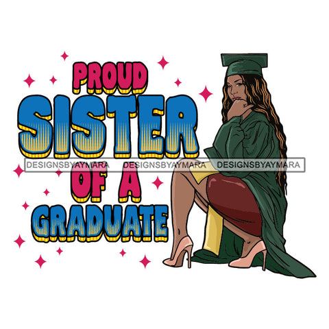Afro Woman Graduate Squatting Life Quotes Academic Achievement Wearing Graduation Gown Cap Wavy Hairstyle SVG JPG PNG Cutting Files For Silhouette Cricut More