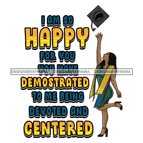 Afro Woman Graduate Life Quotes Academic Achievement Tossing In The Air Graduation Cap Long Hairstyle SVG JPG PNG Cutting Files For Silhouette Cricut More