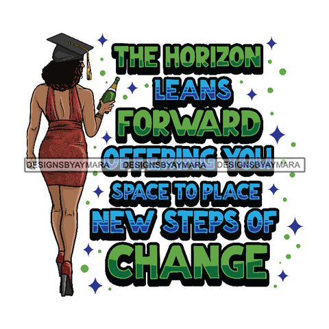 Afro Sexy Woman Graduate Life Quotes Holding Champagne Bottle Graduation Cap Back View Afro Hairstyle SVG JPG PNG Cutting Files For Silhouette Cricut More