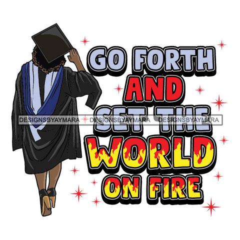 Afro Woman Graduate Life Quotes Wearing Graduation Gown Cap Back View Afro Hairstyle SVG JPG PNG Cutting Files For Silhouette Cricut More