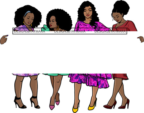 Group Of Women Holding Banner Sign Logo Business Advertising Melanin Hot Seller .SVG Cut Files For Silhouette Cricut and More!