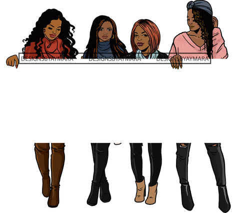 Group Of Women Holding Banner Sign Logo Business Advertising Melanin Hot Seller .SVG Cut Files For Silhouette Cricut and More!