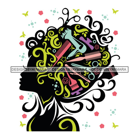 Afro Beautiful Black Woman Hair Salon Hair Accessories Melanin Queen SVG Cutting Files For Silhouette Cricut and More