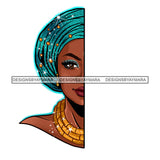 Half Face Afro Black Woman In Turban Headwrap Turquoise  JPG PNG  Clipart Cricut Silhouette Cut Cutting
