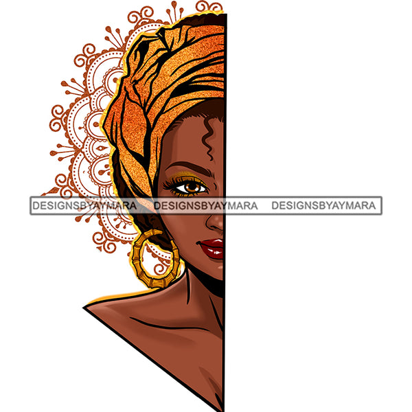 Half Face Afro Black Woman In Turban Headwrap Gold  JPG PNG  Clipart Cricut Silhouette Cut Cutting