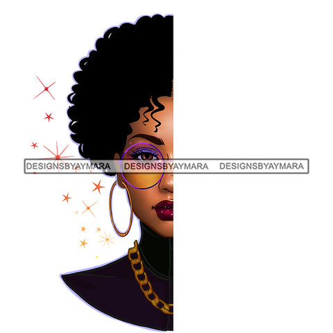 Half Face Afro Black Woman In Black JPG PNG  Clipart Cricut Silhouette Cut Cutting