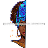 Half Face Afro Black Woman In Blue Headwrap JPG PNG  Clipart Cricut Silhouette Cut Cutting