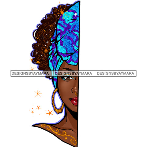Half Face Afro Black Woman In Blue Headwrap JPG PNG  Clipart Cricut Silhouette Cut Cutting