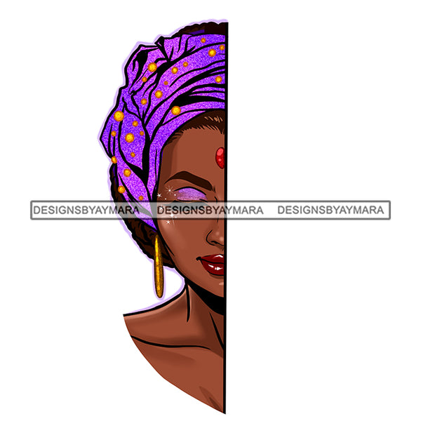 Half Face Afro Black Woman In Purple Headwrap JPG PNG  Clipart Cricut Silhouette Cut Cutting