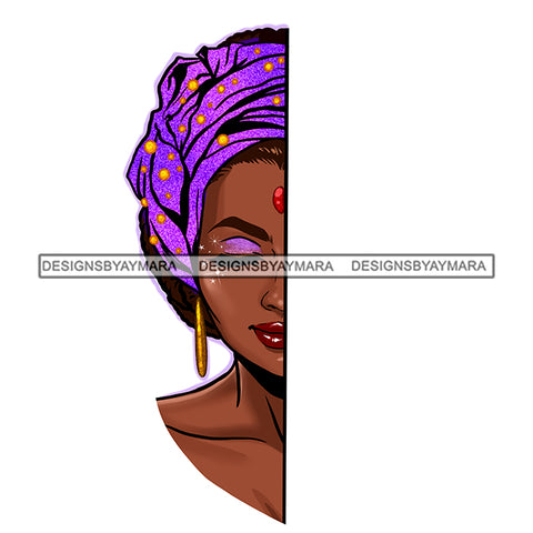Half Face Afro Black Woman In Purple Headwrap JPG PNG  Clipart Cricut Silhouette Cut Cutting