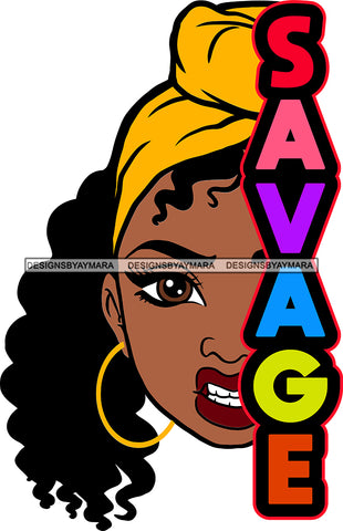 Gorgeous Black Woman Half Face Colorful Hoop Earrings Headwrap Style Illustration SVG JPG PNG Vector Clipart Cricut Silhouette Cut Cutting
