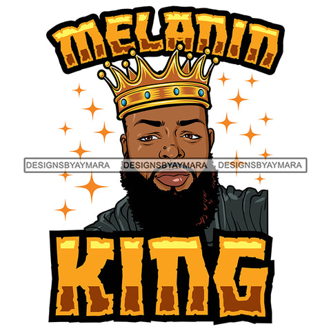 Melanin King Afro Sexy Man Beard Crowned Royalty Banner Illustration SVG JPG PNG Vector Clipart Cricut Silhouette Cut Cutting