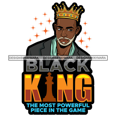 Melanin King Quote Afro Sexy Man Beard Crowned Royalty Banner Illustration SVG JPG PNG Vector Clipart Cricut Silhouette Cut Cutting