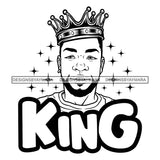 Melanin King Portrait Sexy Afro Man Crowned Banner Illustration B/W SVG JPG PNG Vector Clipart Cricut Silhouette Cut Cutting