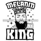 Melanin King Afro Sexy Man Beard Crowned Royalty Banner Illustration B/W SVG JPG PNG Vector Clipart Cricut Silhouette Cut Cutting
