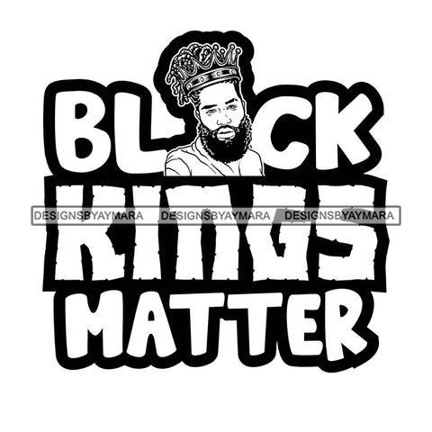 Melanin King Quote Sexy Man Bearded Crowned Proud Banner Illustration B/W SVG JPG PNG Vector Clipart Cricut Silhouette Cut Cutting