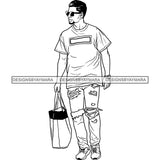 Handsome Sexy Afro Man Tote Bag Sunglasses Fashion Style Illustration B/W SVG JPG PNG Vector Clipart Cricut Silhouette Cut Cutting