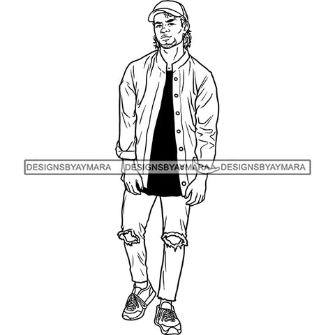 Handsome Sexy Afro Man Jacket Baseball Cap Fashion Style B/W SVG JPG PNG Vector Clipart Cricut Silhouette Cut Cutting