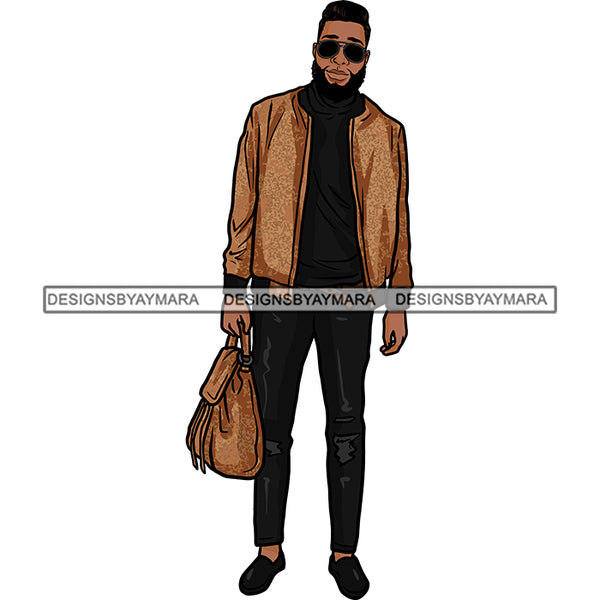 Handsome Sexy Afro Man Sunglasses Carry On Luggage Jacket Fashion Style SVG JPG PNG Vector Clipart Cricut Silhouette Cut Cutting