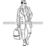 Handsome Sexy Afro Man Backpack Sunglasses Coat Trendy Fashion Style B/W SVG JPG PNG Vector Clipart Cricut Silhouette Cut Cutting