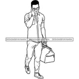 Handsome Afro Man Doctor's Bag Sunglasses Casual Fashion Style B/W SVG JPG PNG Vector Clipart Cricut Silhouette Cut Cutting