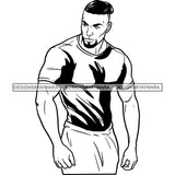 Afro Man Picture Handsome Muscular Goatee Beard Undercut Hairstyle B/W SVG JPG PNG Vector Clipart Cricut Silhouette Cut Cutting