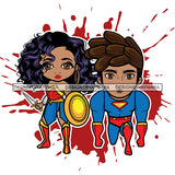 Super Hero Boy and Girl Brother and Sister Red Splash Power Kids Children SVG JPG PNG Vector Clipart Cricut Silhouette Cut Cutting