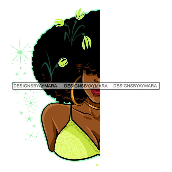 Half Face Afro Black Woman In Yellow With Flowers In Hair JPG PNG  Clipart Cricut Silhouette Cut Cutting