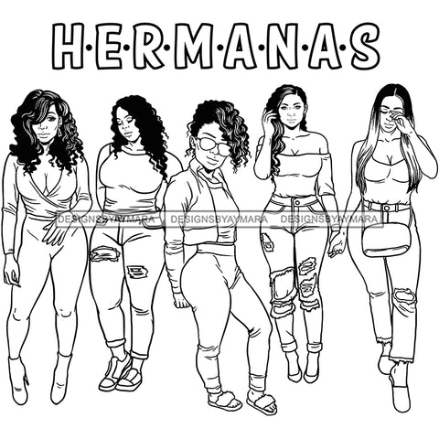 Hermanas Black Sistas Women Melanin Family Love Support SVG JPG PNG Vector Clipart Cricut Silhouette Cut Cutting