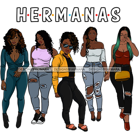 Hermanas Black Sistas Women Melanin Family Love Support SVG JPG PNG Vector Clipart Cricut Silhouette Cut Cutting