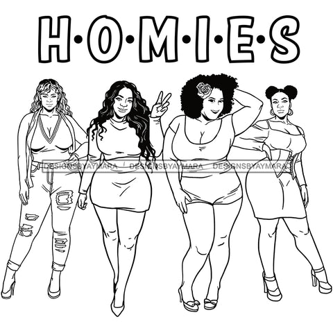 Homies Black Sistas Best Friends Afro Women Melanin Buddies SVG JPG PNG Vector Clipart Cricut Silhouette Cut Cutting