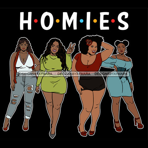 Homies Black Sistas Best Friends Afro Women Melanin Buddies SVG JPG PNG Vector Clipart Cricut Silhouette Cut Cutting