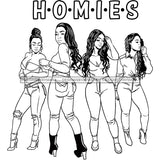 Homies Black Sistas Best Friends Afro Women Melanin Buddies SVG JPG PNG Vector Clipart Cricut Silhouette Cut Cutting