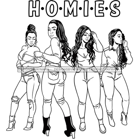 Homies Black Sistas Best Friends Afro Women Melanin Buddies SVG JPG PNG Vector Clipart Cricut Silhouette Cut Cutting