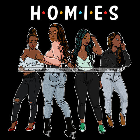 Homies Black Sistas Best Friends Afro Women Melanin Buddies SVG JPG PNG Vector Clipart Cricut Silhouette Cut Cutting