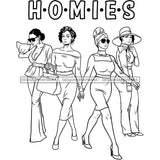 Homies Black Sistas Best Friends Afro Women Melanin Buddies SVG JPG PNG Vector Clipart Cricut Silhouette Cut Cutting