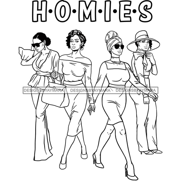 Homies Black Sistas Best Friends Afro Women Melanin Buddies SVG JPG PNG Vector Clipart Cricut Silhouette Cut Cutting