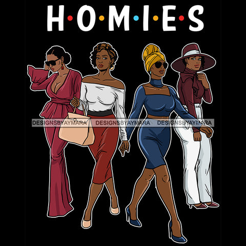 Homies Black Sistas Best Friends Afro Women Melanin Buddies SVG JPG PNG Vector Clipart Cricut Silhouette Cut Cutting