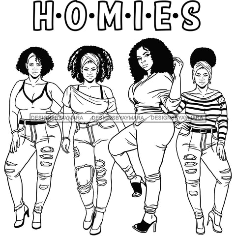 Homies Black Sistas Best Friends Afro Women Melanin Buddies SVG JPG PNG Vector Clipart Cricut Silhouette Cut Cutting