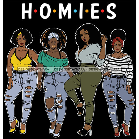 Homies Black Sistas Best Friends Afro Women Melanin Buddies SVG JPG PNG Vector Clipart Cricut Silhouette Cut Cutting