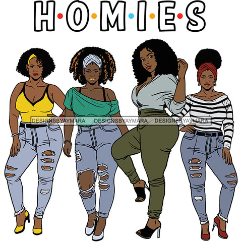Homies Black Sistas Best Friends Afro Women Melanin Buddies SVG JPG PNG Vector Clipart Cricut Silhouette Cut Cutting