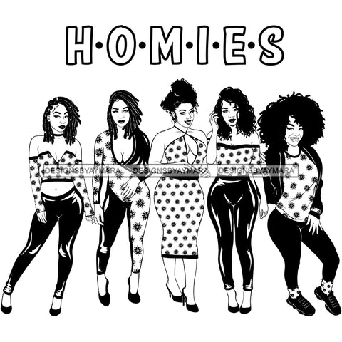 Homies Black Sistas Best Friends Afro Women Melanin Buddies SVG JPG PNG Vector Clipart Cricut Silhouette Cut Cutting