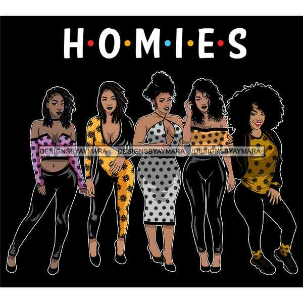 Homies Black Sistas Best Friends Afro Women Melanin Buddies SVG JPG PNG Vector Clipart Cricut Silhouette Cut Cutting