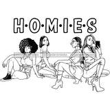 Homies Black Sistas Best Friends Afro Women Melanin Buddies SVG JPG PNG Vector Clipart Cricut Silhouette Cut Cutting
