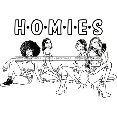Homies Black Sistas Best Friends Afro Women Melanin Buddies SVG JPG PNG Vector Clipart Cricut Silhouette Cut Cutting
